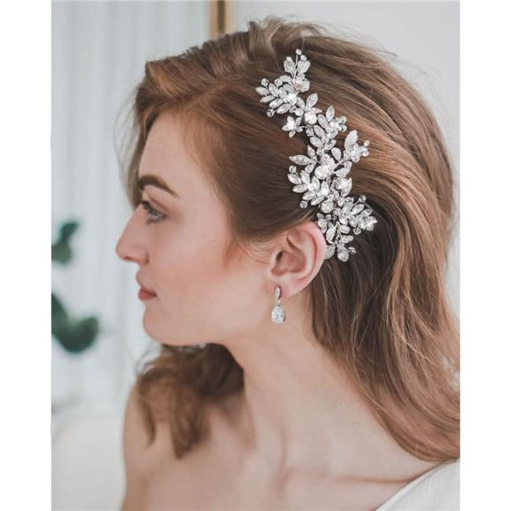 Sparkling Rhinestone Wedding Hair Comb - Leaf Bead